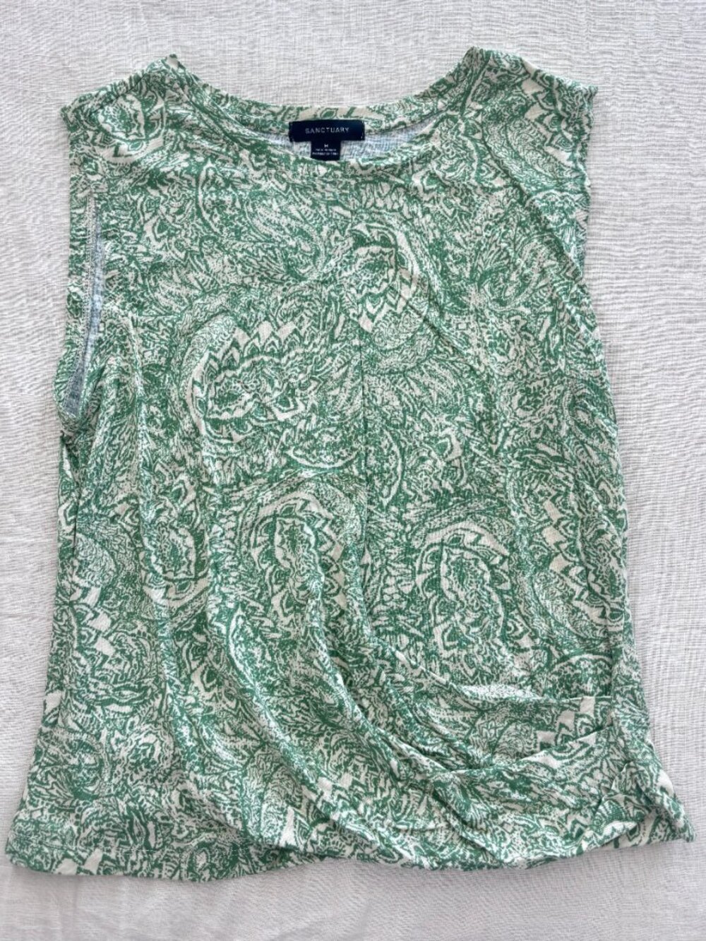 Sanctuary Sleeveless Green Paisley Pattern Twist Front Tank